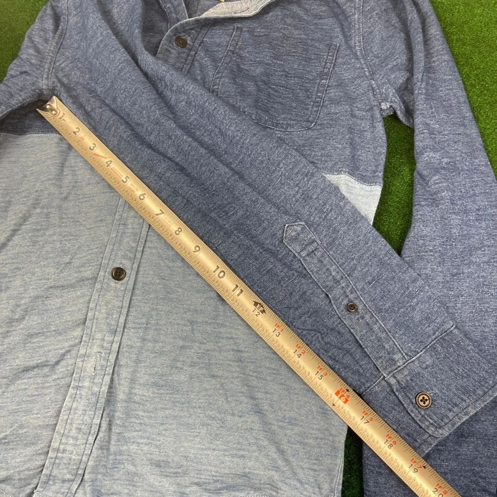 J. Crew Indigo Knit Goods Chambray Colorblock Button Down Shirt Size S‎